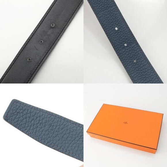 Hermes Leather Buckle Gold Belt Black Blue - Picture 10 of 10